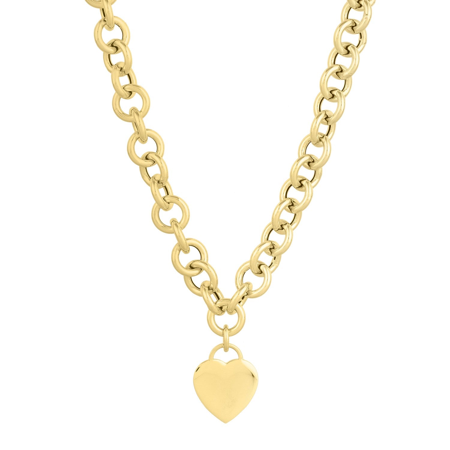14k Yellow Gold Rolo Link Necklace (11.40 mm) in a sleek high-contrast midnight luxury editorial style